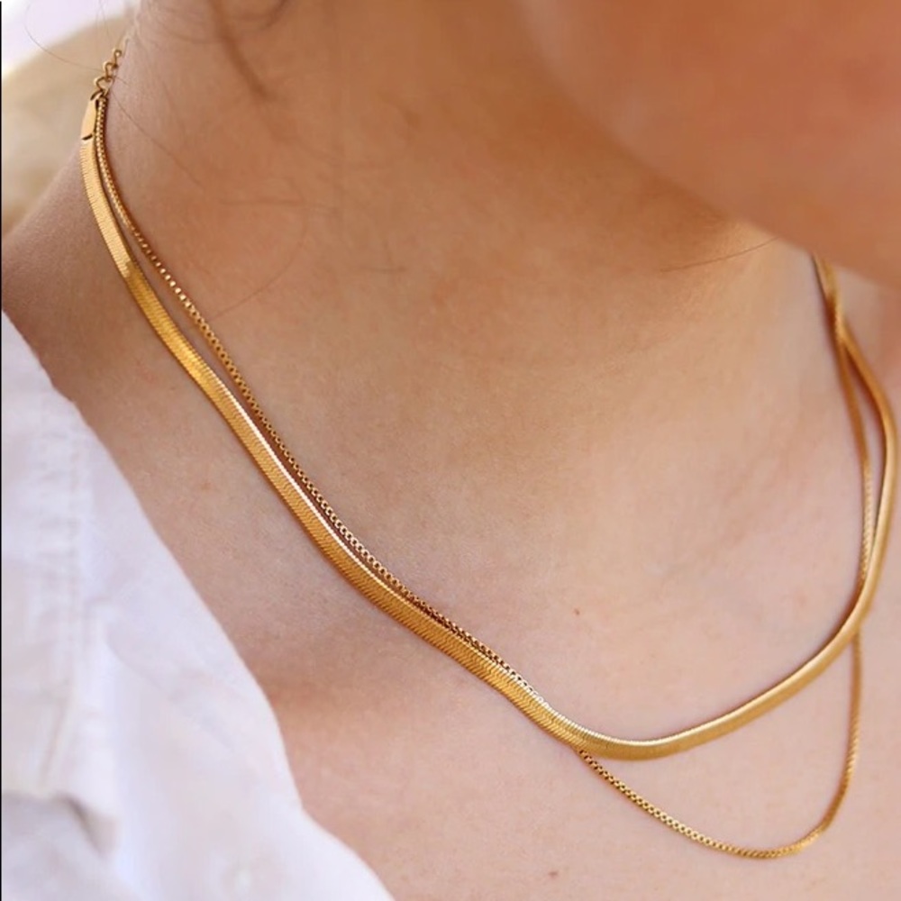 Double flat snake chain necklace - Picture 1 of 6